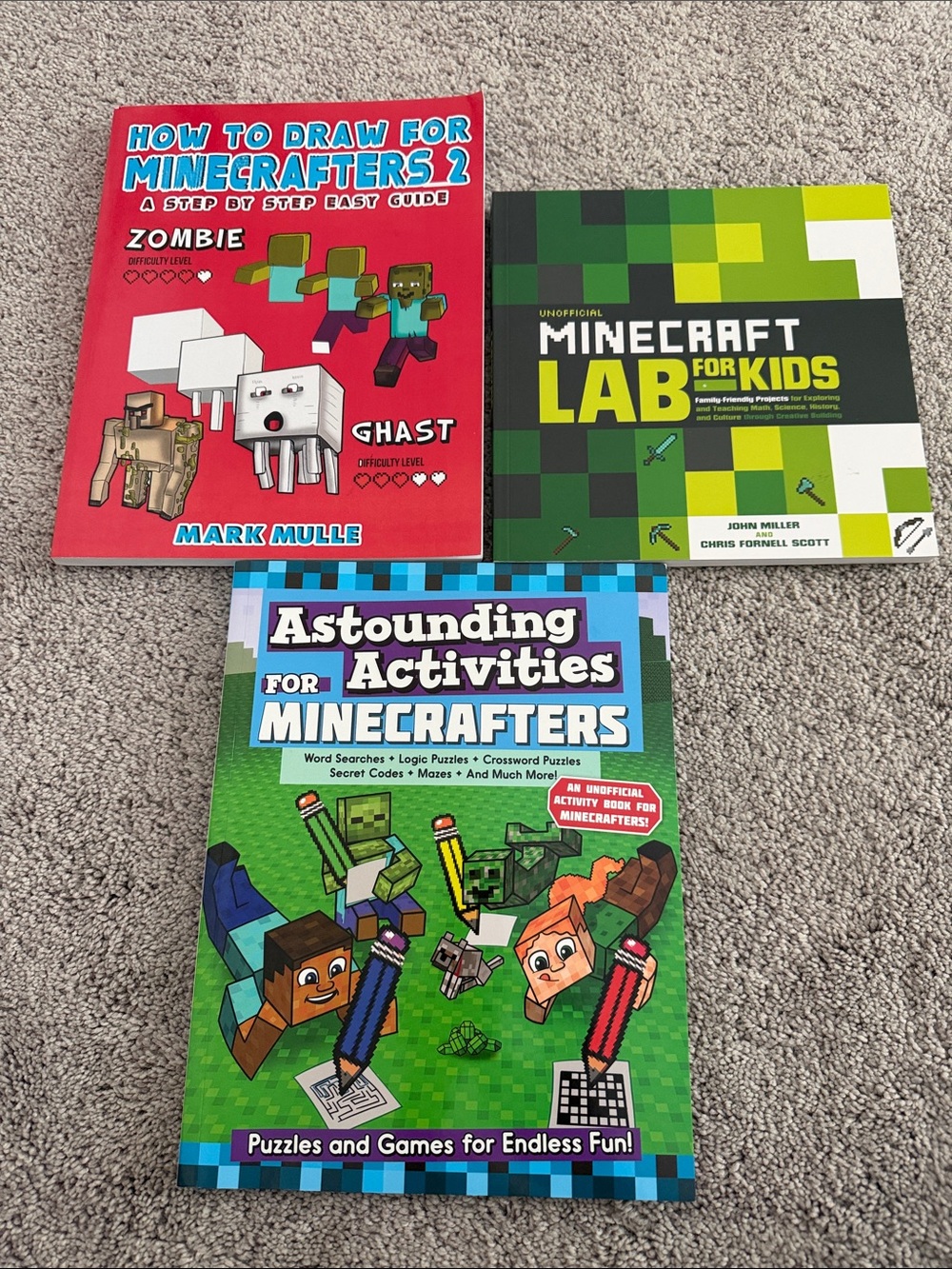 Minecraft Activity Book Set for Kids - Green, Red, Blue Covers